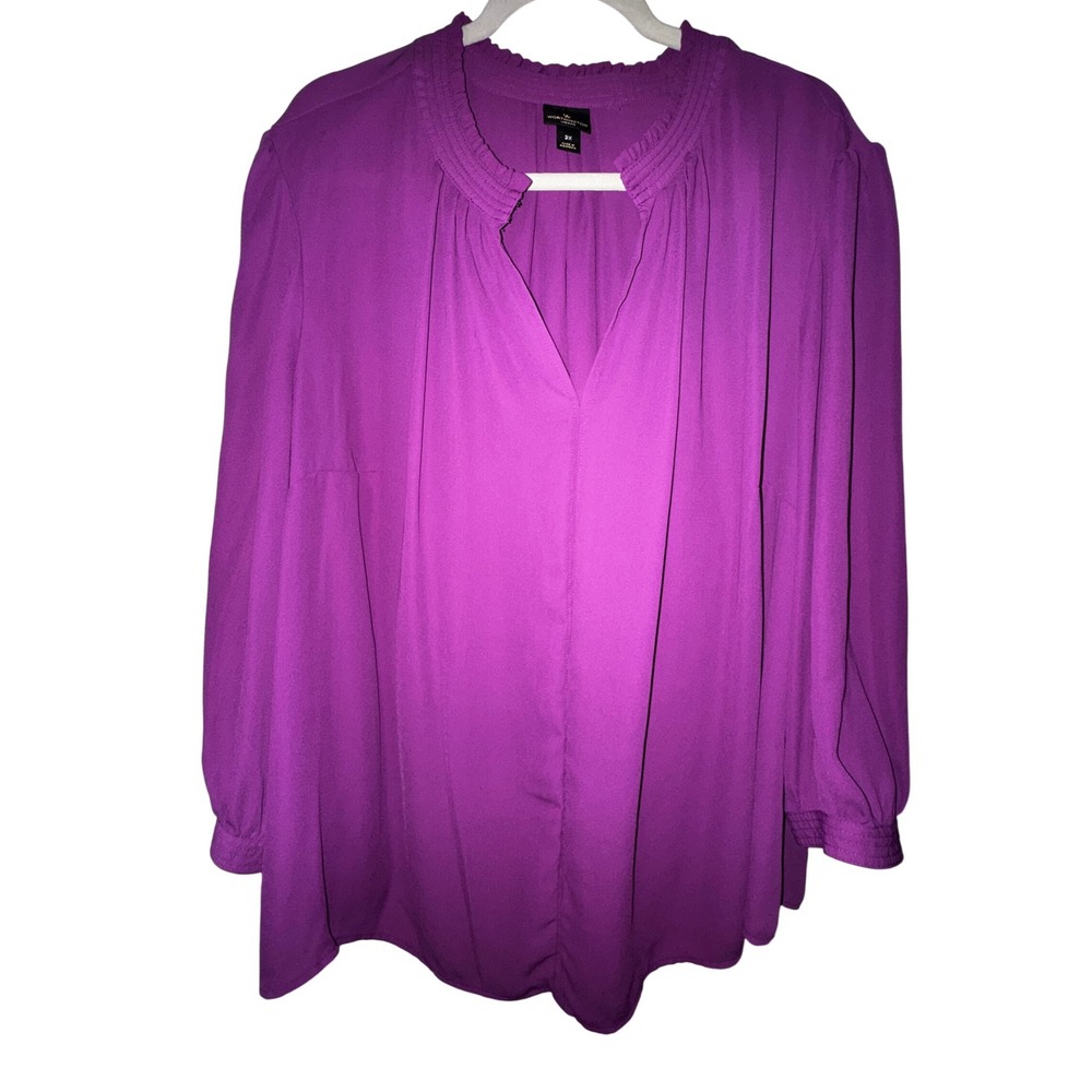 Purple V Neck Ruffled Collar Long Sleeve Blouse Top Plus Size 3X Boho Whimsigoth
